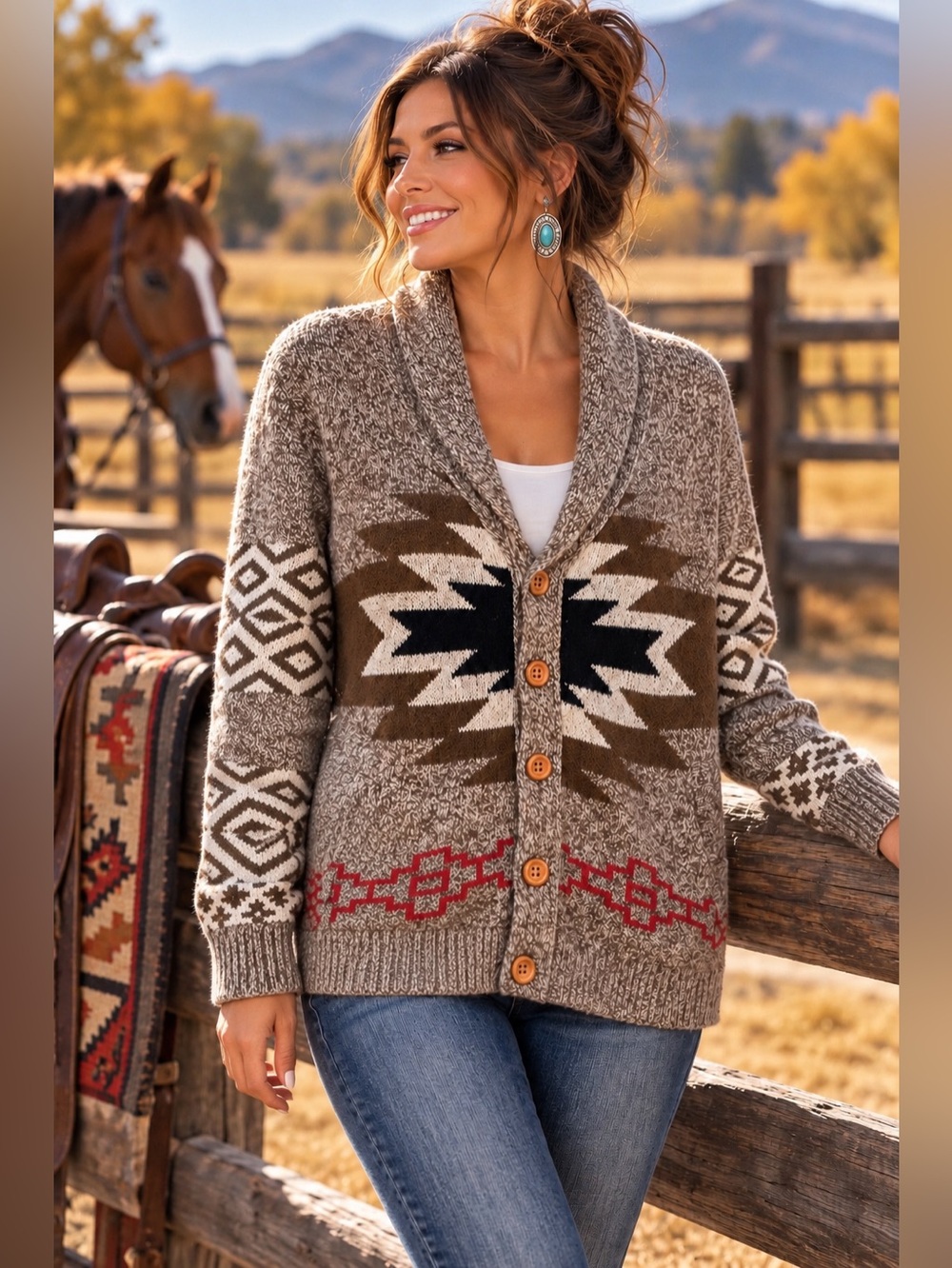 Koto Southwestern Aztec Cardigan Sweater XS Western Wool Blend